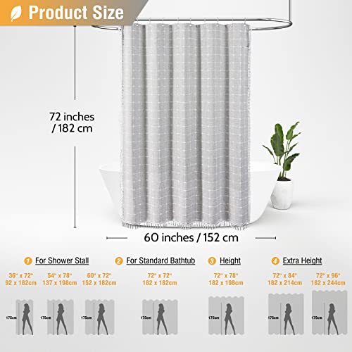 Image of BTTN Gray Stall Shower Curtain - 60 x 72 Inch Narrow Boho Farmhouse Linen Vintage Fabric Shower Curtain Set with 10 Hooks, Bohemian Country Decorative Heavy Duty Shower Curtains for Bathroom - Grey