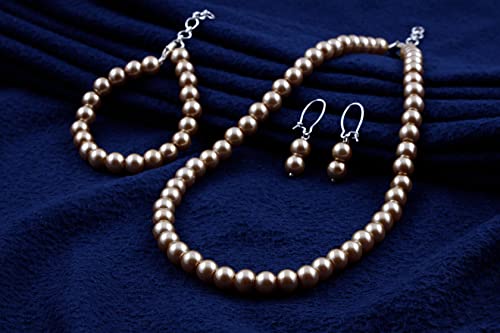 Image of JFL Combo Imitation 6mm Round Pearl Necklace Set Moti Mala Pearl Set With Earrings,Bracelet Handcrafted Jewellery for Less