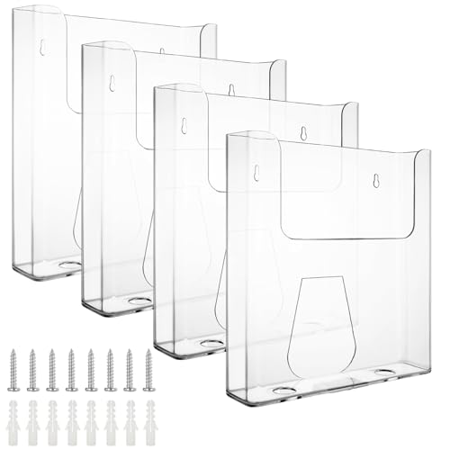 WOPPLXY 4 Stück Wandprospekthalter A4 Transparent Prospekthalter Wand mit Schrauben Kunststoff Flyerhalter für Flyer Kataloge Menüs und Broschüren