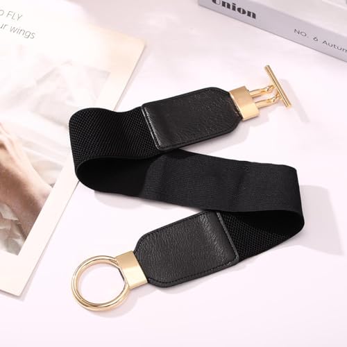 Tgirls Women Elastic Belt Fashion Wide Dress Belt Vintage Waist Belts O-Ring Buckle Stretch Waistband3