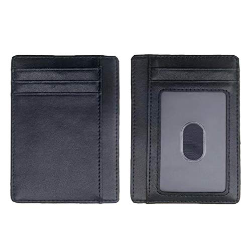Bolsillo frontal delgado titular de la tarjeta de crédito, bloqueo RFID minimalista seguridad delgada titular de la tarjeta de los hombres, cuero negro para los hombres Cover
