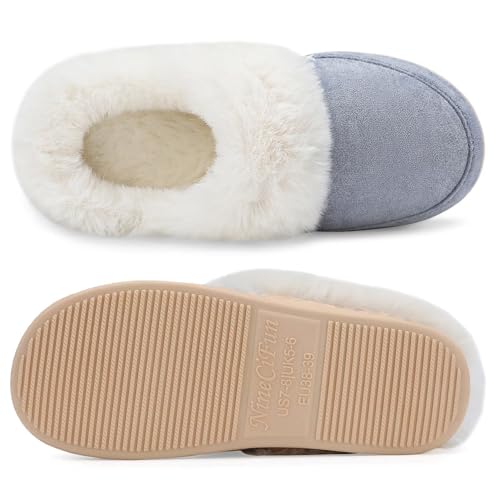 ninecifun women39s and men39s memory foam house slippers faux fur lined indoor fuzzy slippers with no-slip sole slip on suede home shoes warm winter gift for women amp men