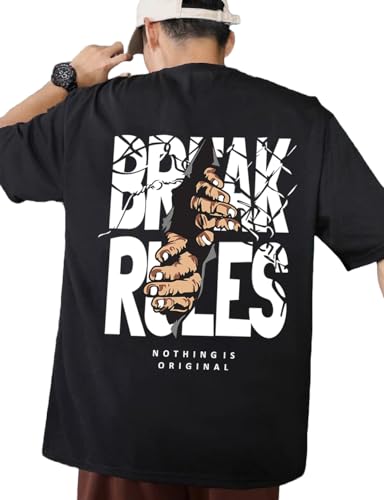 Image of Manlino Black Cotton Graphic Printed Oversized t Shirt for Men | Backprint Oversized t Shirt | t Shirt Back Print| 158