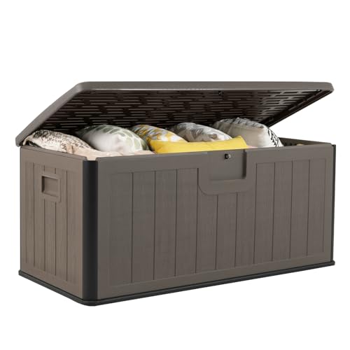 GIANTEX Auflagenbox Wasserdicht, Gartenbox mit Deckel, 378 L Kissenbox für Garten, Balkon, Terrasse, Pool, Gartenkiste Aufbewahrungsbox outdoor für Werkzeuge & Gartenaccessoires (Braun)