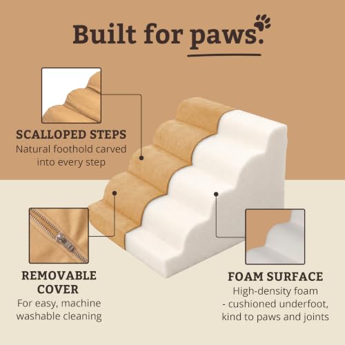 Image of Snoozer Scalloped Dog Ramp, 17.5 inch Tall Foam Pet Stairs, 4 Steps, Camel