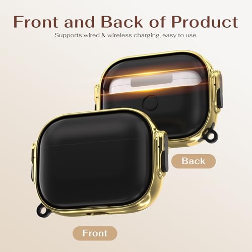 Image of Maxjoy for AirPods Pro 3rd Generation Case with Lock, Cute AirPods Pro 3 Case Lock Protective Hard AirPod Pro 3 Cover for Women Men with Keychain for Airpod Pro 3rd Gen Cover 2025,Gold /Black