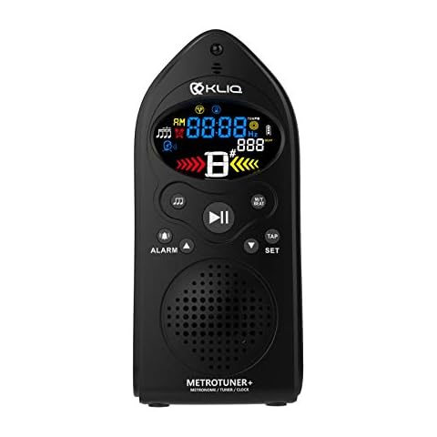 KLIQ MetroTuner - Metronome Tuner for All Instruments - with Chromatic Tuning Mode - Clock/Alarm - USB Rechargeable, Black Cover