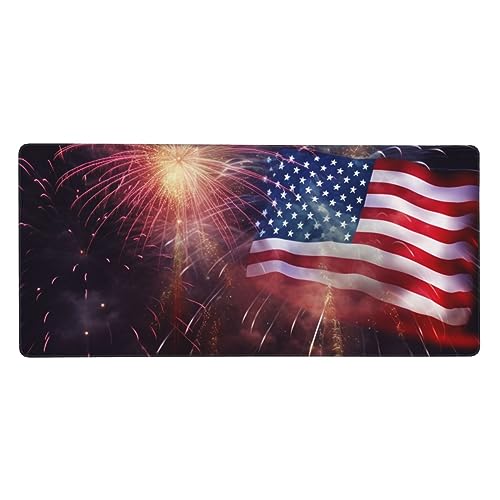 Tapis de bureau 80x40cm étendu pour célébrer le 4 juillet avec un décor de feu d'artifice gaming