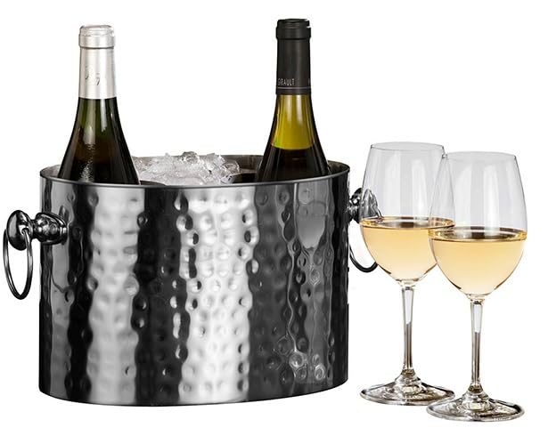 Chic Chill 2-Bottle Wine Chiller Ice Bucket | Keeps Wine & Champagne Bottles Cold Without Touching Ice | Wine Bucket | Handcrafted Artisan Design | Patented Technology | Burnished Black