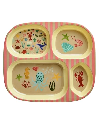Rice Melamin Kinderteller mit 4er Einteilung - coral - Ocean Print
