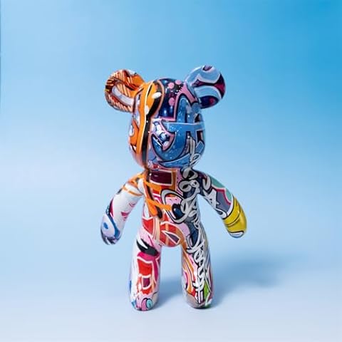 Graffiti Bear Statue, Animal Resin Sculpture Home Decor, Art Figurine Home Ornament Decoration for Office, Living Room, Bedroom, Book Shelf, TV Cabinet, Desktop (Graffiti) Cover