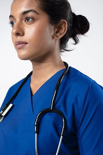 Image of Uniform Craft Women's 4 Pocket Scrub Suit Set | Medical Uniform | Cross V-Neck Poly Cotton | Short Sleeve Hospital Wear | Ideal for Doctors & Nurses (Island Blue, L)