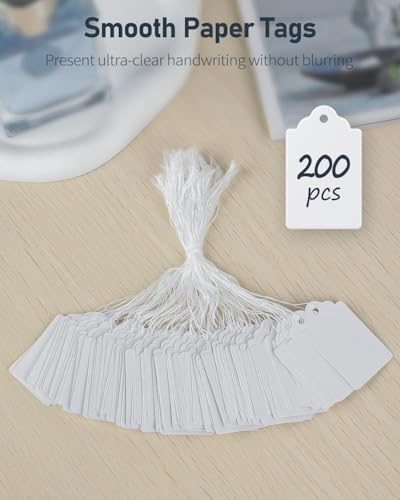 Image of DIY Crafts White Price Display Tags with String for Jewelry, Clothing Tie Label Paper Tag for Jewellery Retail Shops Watch Kitchen Clothes Content Label, Goods Price Tag (Pack of 100 Pcs)