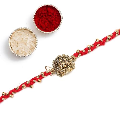 The Purple Tree Golden Ganesha Rakhis For Brother with Roli Chawal and Card (Pack of 1) Rakhi For Men, Rakshabandhan Gift for brother, Rakhi Gift, Rakhi With Beaded Thread String
