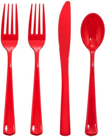 WDF 160 Piece Red Plastic Silverware – Heavy Duty Red Silverware Includes 80 Red Forks, 40 Red Spoons, 40 Red Knives, Red Plastic Utensils Perfect for Christmas Party or Daily Using WDF 160 Piece Red Plastic Silverware – Heavy Duty Red Silverware Includes 80 Red Forks, 40 Red Spoons, 40 Red Knives, Red Plastic Utensils Perfect for Christmas Party or Daily Using
