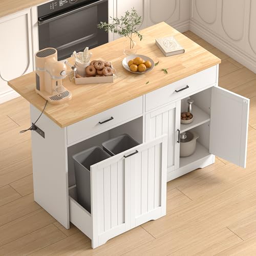 Bigbiglife 55.1" Kitchen Island with Power Outlet & Drop Leaf,