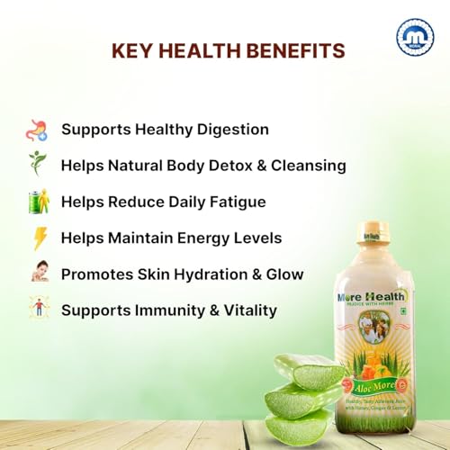 Image of Aloe More Aloe Vera Juice 500ml +100ml extra | Natural Detox Drink with Honey, Ginger & Lemon | Ayurvedic Health Drink for Glowing Skin & Healthy Hair| Improves Digestion & Detoxifies Body | Pack of 2x600ml