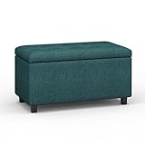 SIMPLIHOME Cosmopolitan 34 inch Wide Contemporary Rectangle Storage Ottoman in Teal Polyester Fabric, Assembled, For the Living Room, Entryway and Family Room