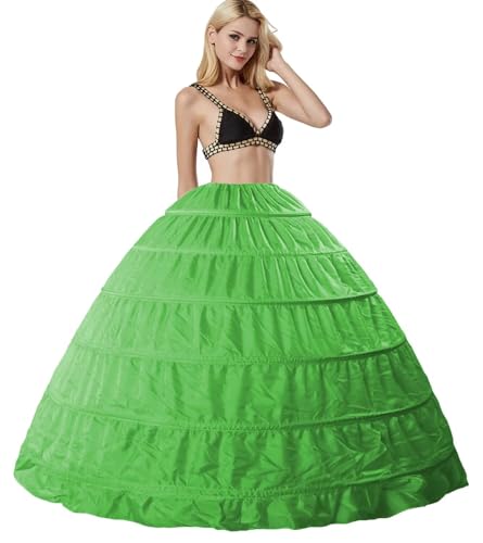 Damen 6 Reifrock Brautkleid Lang Petticoat A-Linie Unterrock Rockabilly Barock Kleid Unterröcke Krinoline 6 Ringe mit Rüschen fur Hochzeit Karneval...