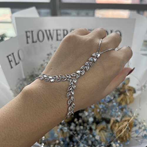 Aprilery Chain Ring Bracelet Palm Statement Ring, Fashion Cz Cubic Zirconia Crystal Adjustable Hand Palm Ring Bracelet Cocktail Party Accessories Gifts For Women Girls #TOP3