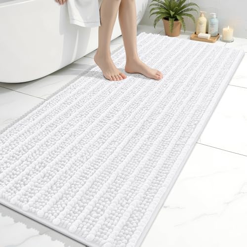Image of Arotive Luxury Bathroom Ruuner Rugs 54x24, Extra Soft Thick Absorbent Shaggy Chenille Bath Rugs, Machine Wash Dry, Bath Mats for Bathroom Floor, Tub and Shower, Home Decor Accessories, White