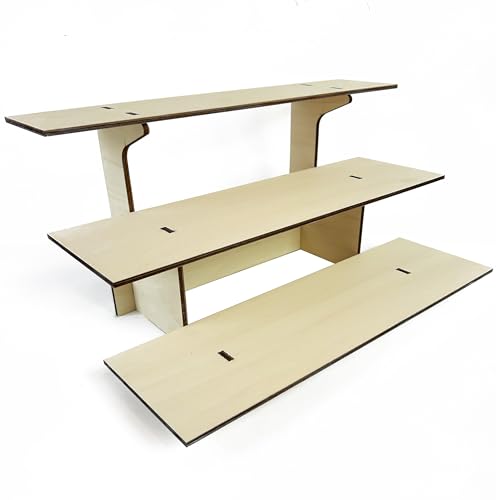 3-Tier Straight Wooden Retail Table Display Stand With Shelves For Products - Portable | 3 Step Straight Display Rack For Retail Table Top, Counter Top, Craft Shows, Farmers Market, Tradeshows 9.5' L