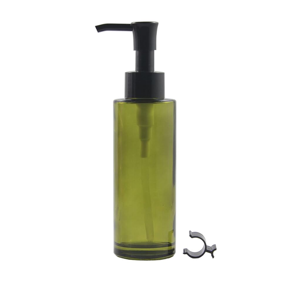 100ML/3.4oz Empty Green Frosted Glass Lotion Pump Bottle Jars with Black Pump Head Makeup Cleansing Oil Packing Container Cosmetic Soap Travel