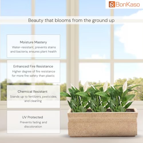 Image of BonKaso 21 inch Beige Pot - Tall, Durable & Lightweight Polymer Rectangle Planter for Indoor & Outdoor Use: Home, Office, Garden & Balcony (Gamla /Gamale)