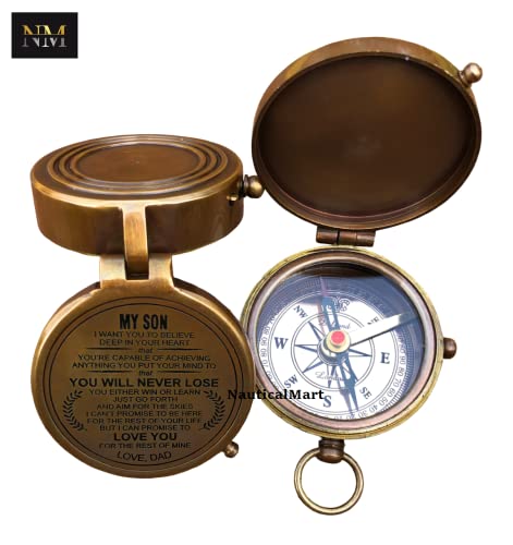 Brújula de latón personalizada para hijo, grabable miniatura 4