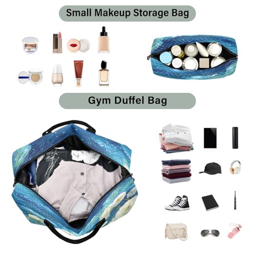 Floral Moonlit Meadow Travel Duffel Bag for Men Women with Makeup Bag Weekend Overnight Carry On Bags for Yoga Travel Gym4