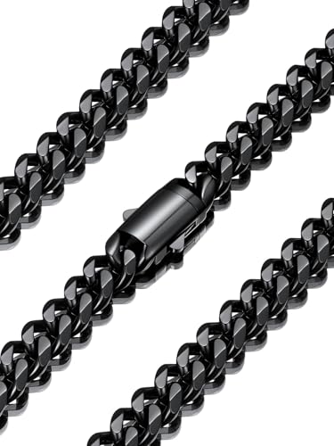 U7 Black Chain for Men 9mm 18 Inch Cuban Link Necklace with Gift Box