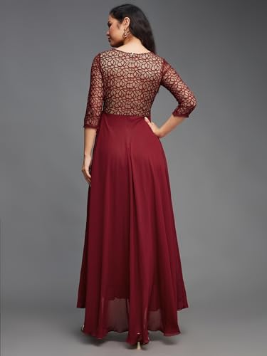 Image of Miss Chase Women's Round Neck Cap Sleeves Lace Knee -Long Skater Dress