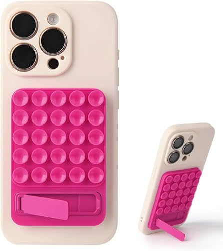 Coverzone Dikdörtgen Vantuzlu Telefon Tutucu Stand Olabilen pop-it telefon tutacağı Taşınabilir Silikon Yumuşak Telefon Standı Geniş Kullanım Alanı (Pembe)