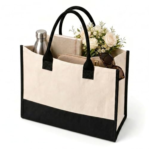 Image of Salt Earth Canvas Tote Bag for Women, Personalized Initial Monogram Tote, Beach Grocery Utility Tote for Travel & Work