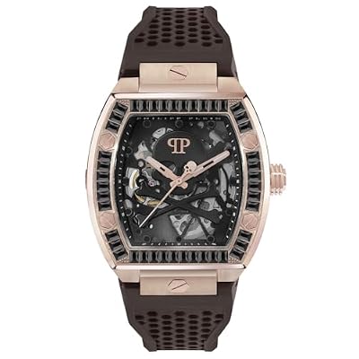 Philipp Plein The $keleton Collection Luxury Mens Watch Timepieces with a Brown Strap Featuring a Rosegold Case and a Black Dial