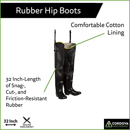 Black Hip Boots with Adjustable Straps, Plain Toe, Cotton Lined, 32-Inch Length2