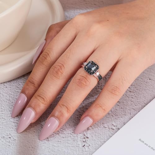 Anello Jeulia In Argento Sterling 925 Con Pietra Nera Taglio Principessa E Alone Di Zirconi, Colore Oro Rosa, Taglia 15, Gioiello Per Fidanzamento O Promessa