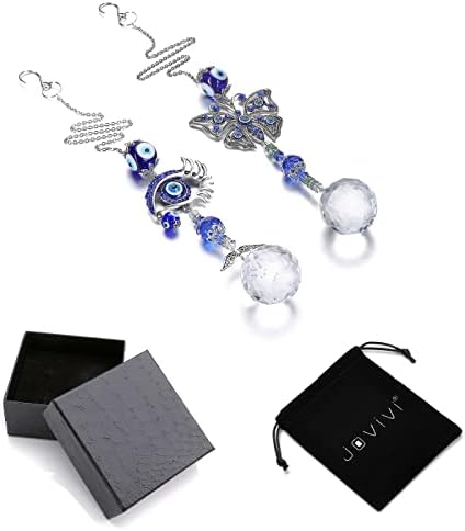 JOVIVI 2pc Crystal Suncatchers Angel Butterfly Blue Evil Eye Hanging Crystal Window Ornaments Feng Shui Amulet Protection Good Luck Sun Catchers Rainbow Maker Pendant Home Graden Decoration Gift