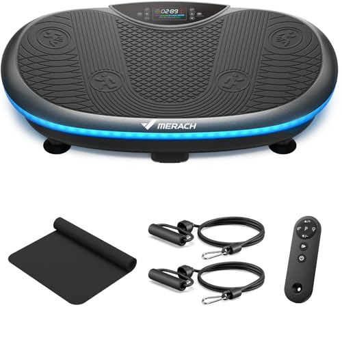 MERACH Vibration Plate Exercise Machine, 4D Whole Body Workout Vibrating Platform for Lymphatic Drainage Weight Loss Muscle Activation, Home Fitness Equipment with Bluetooth Light Pull Cord (Black)