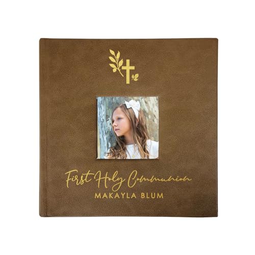 Personalized Photo Album, Engraved Religious Cross Leatherette Photo Album, Holds 200 4" x 6" Photos, Baptism Picture Album, First Holy Communion Keepsake, Confirmation Gift