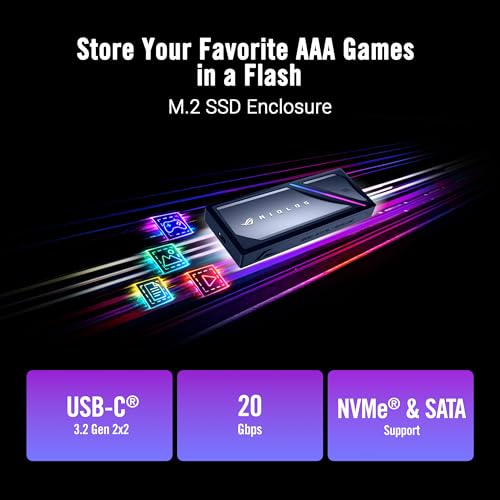 Image of ASUS ROG Strix Aiolos USB-C SSD Enclosure - Dual M.2 NVMe, PCIe & SATA Support, Tool-Free Installation, SSD Dashboard, Metal Hook with Fabric tag, Heat-Resistant Coating + high-Conductive Thermal pad