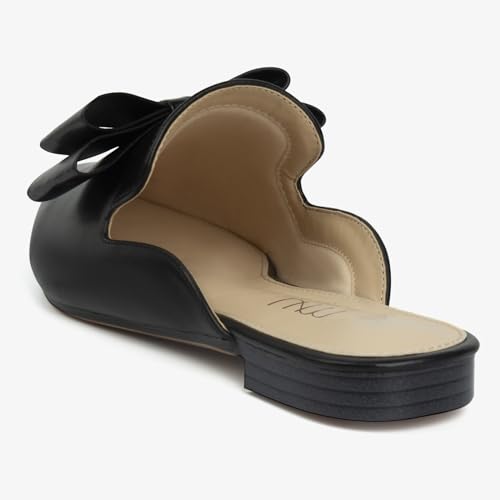 Image of MUSSHOE Mules for Women with Bow Knot: Pointed Toe Flats - Cloud-Cushion Suede Backless Loafers for Office & Casual Wear - Wide-Fit Friendly Slip On Slides with Memory Foam