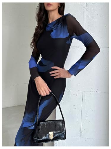 Image of Milumia Women's Spring Wedding Guest Dress Floral Long Sleeve Maxi Dresses Cocktail Party