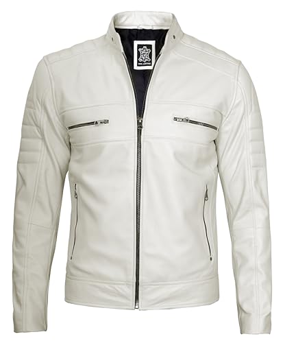 Image of fjackets Leather Jacket Men Real Lambskin - Cafe Racer Moto Style, Stand Collar Zip Up Jacket