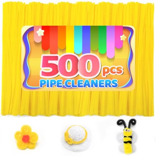 Image of IOOLEEM 500pcs Yellow Pipe Cleaners Bulk for Crafts | Chenille Stems for DIY Flower Making & Festival Decor & Party Projects, Pipe Cleaner Crafts, Art and Craft Supplies