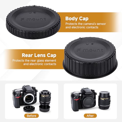 Image of JJC 2-Pack F Mount Body Cap Rear Lens Cover for Nikon D7500 D5600 D850 D780 | Back Cap for Nikon D7000 D7100 D7200 D5500 D5300 D5200 D5100 D3500 D3400 D3300 D3200 D750 D610 D500 D810 & More DSLR and Lens