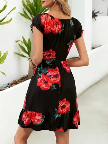Image of HUHOT Teen Petite Women Floral Short Summer Mini Dresses with Pockets Cute Milkmaid Sundress 2026