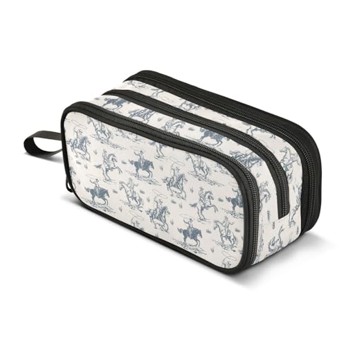Image of Pencil Case Western Cowboy ​Big Capacity 3 Compartments Pencil Pouch Aesthetic Pencil Case Organizer Markers Pencil Box for Boys Girls Adults Students, A02B22026