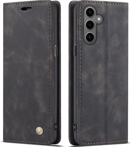 Image of ClickCase for Samsung Galaxy S24 FE 5G Sheepskin Series Faux Soft Leather Wallet Flip Case Kick Stand with Magnetic Closure Lightweight Slim Flip Cover for Samsung Galaxy S24 FE 5G (Greyish Black)