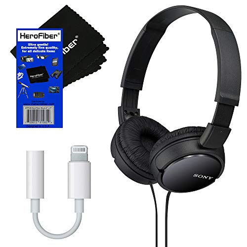 Sony MDRZX110 ZX Series Stereo Headphones (Black) with Adapter for Apple iPhone, iPod